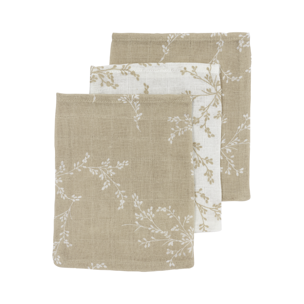 Meyco Σετ 3 Απορροφητικές Λαβέτες/Μουσελίνες Branches Sand - 30x30cm