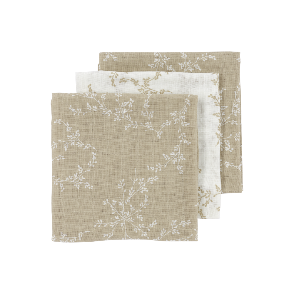 Meyco Σετ 3 Απορροφητικές Λαβέτες/Μουσελίνες Branches Sand - 30x30cm