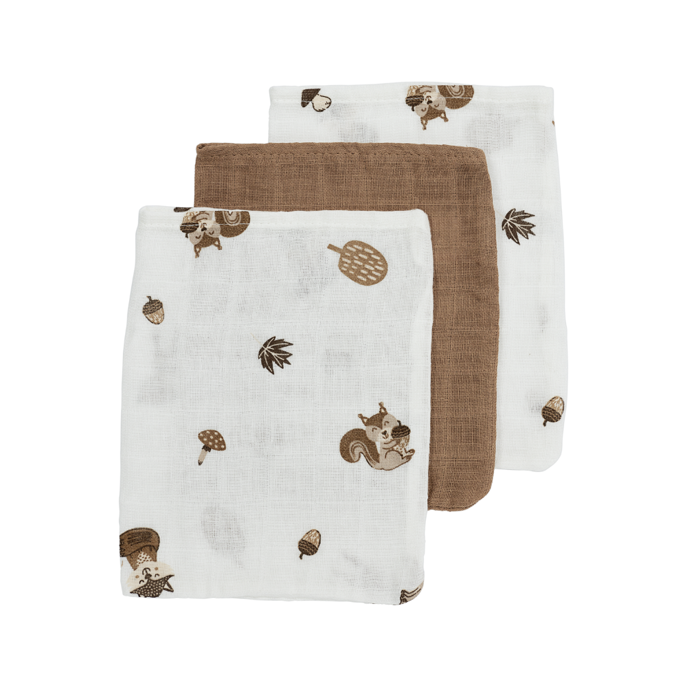 Meyco Σετ 3 Απορροφητικές Λαβέτες/Μουσελίνες Forest Animals Toffee - 30x30cm