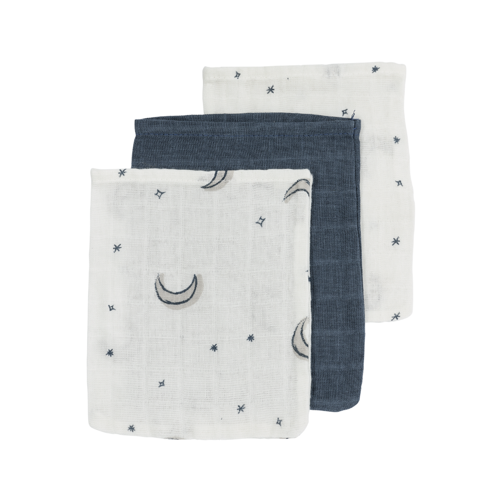 Meyco Σετ 3 Απορροφητικές Λαβέτες/Μουσελίνες Moon Indigo - 30x30cm