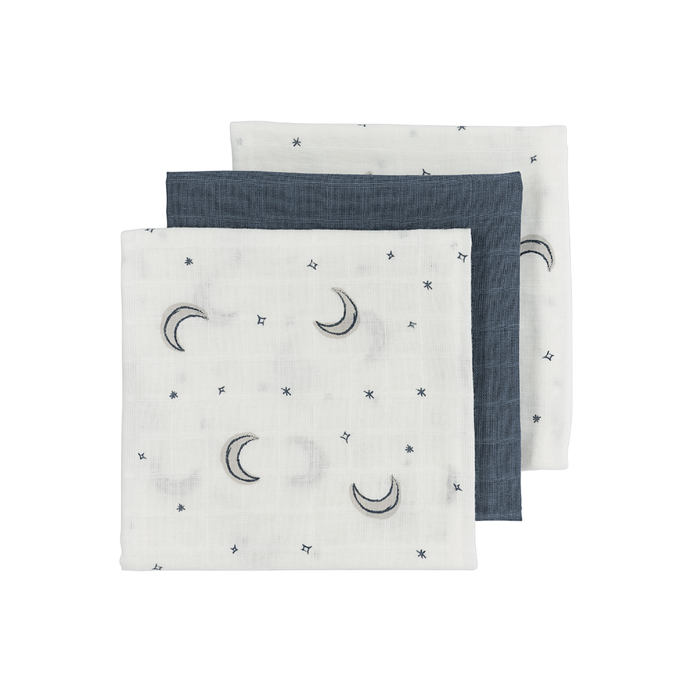 Meyco Σετ 3 Απορροφητικές Λαβέτες/Μουσελίνες Moon Indigo - 30x30cm