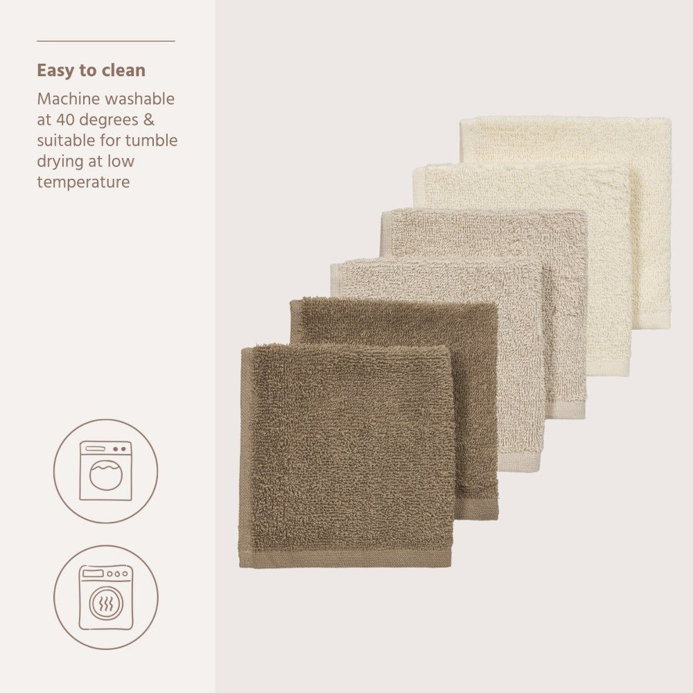 Meyco Πετσετάκια Λαβέτες Πακέτο των 6 Natural/Soft Sand/Taupe (30x30cm)