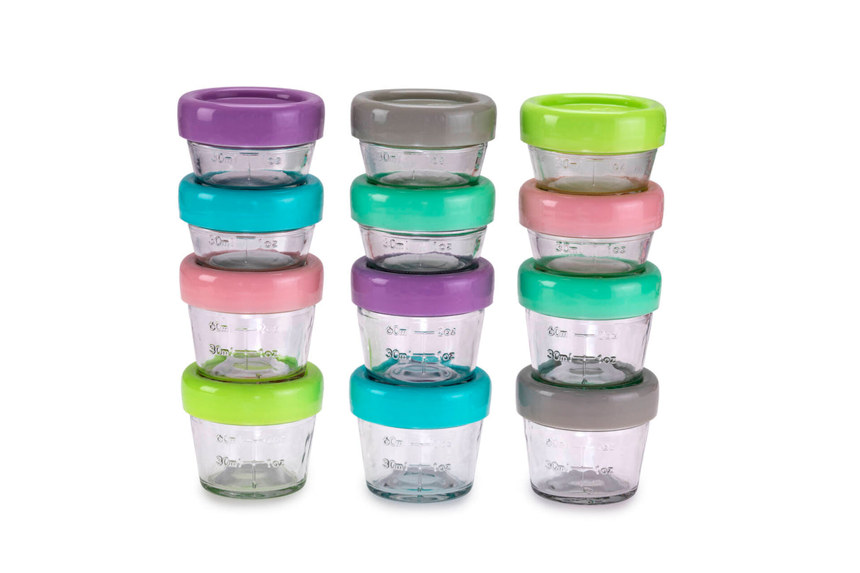Melii - Glass Baby Food Containers (60 ml set of 6 + 120 ml set of 6)