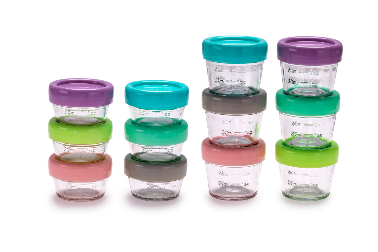Melii - Glass Baby Food Containers (60 ml set of 6 + 120 ml set of 6)