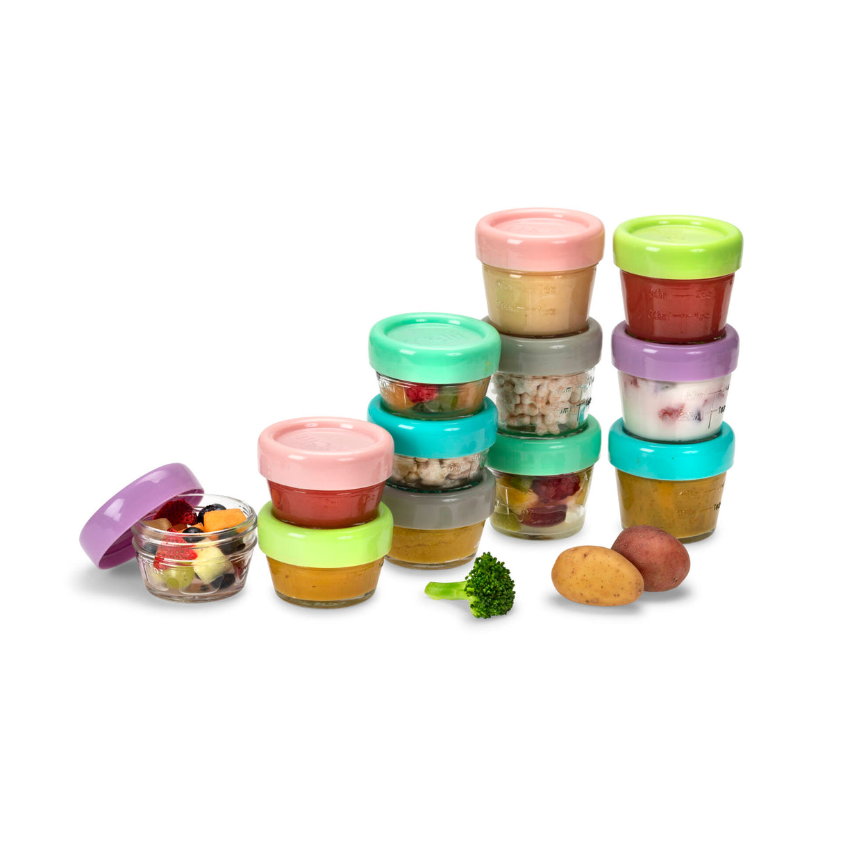 Melii - Glass Baby Food Containers (60 ml set of 6 + 120 ml set of 6)