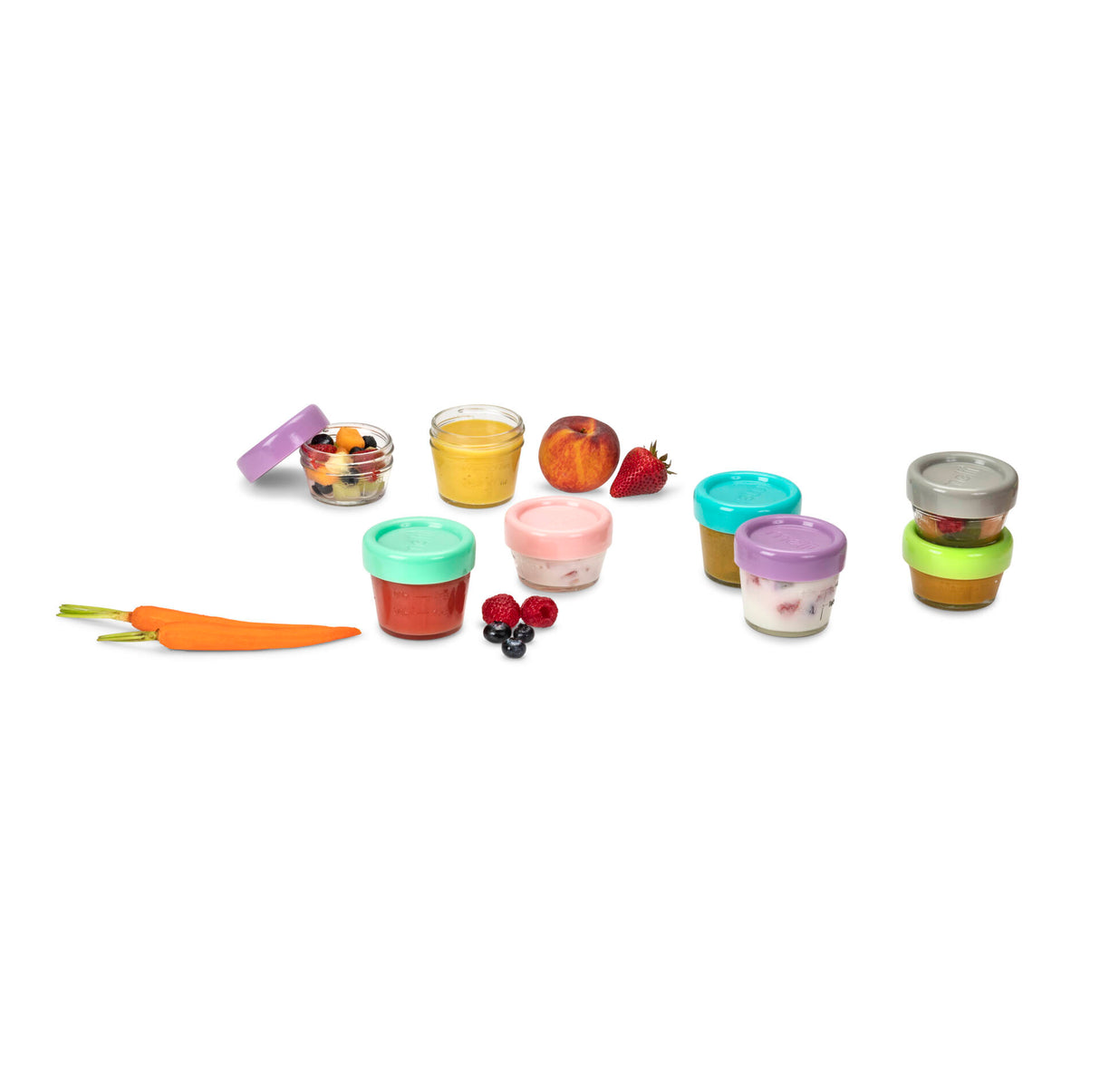 Melii - Glass Baby Food Containers (60 ml set of 6 + 120 ml set of 6)