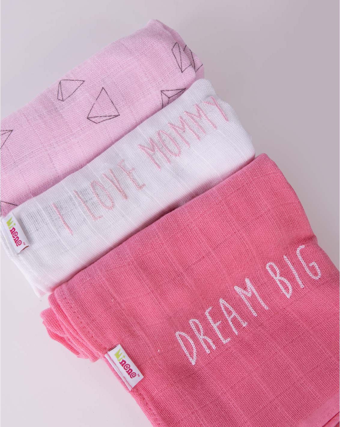 Minene Μουσελίνες Σετ των 3 (I love mommy)