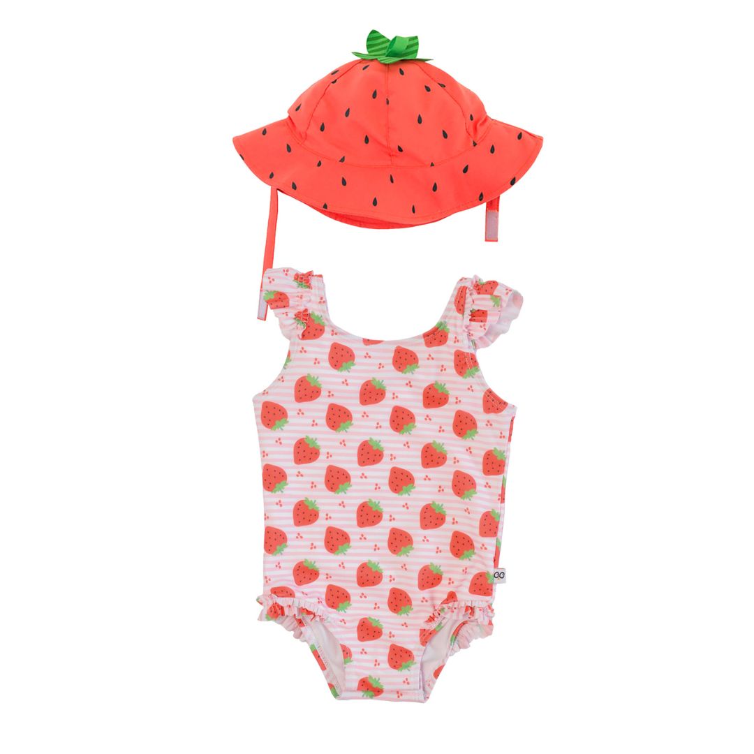 Σετ Ολόσωμο Μαγιώ με UV Καπέλο Strawberry