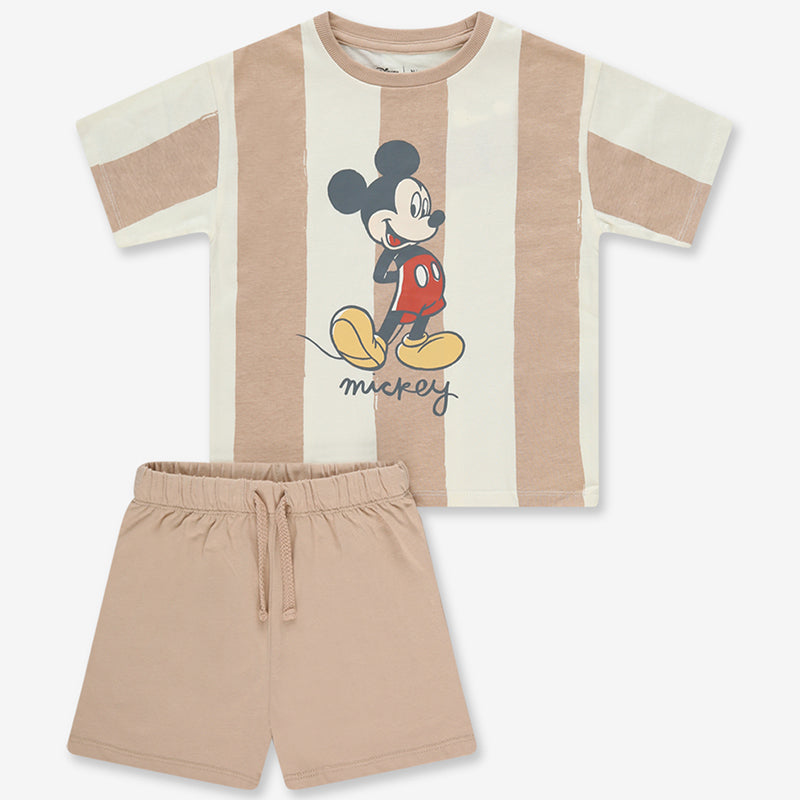 Disney Σετ Μπλούζα & Σορτς Μπεζ Ριγέ