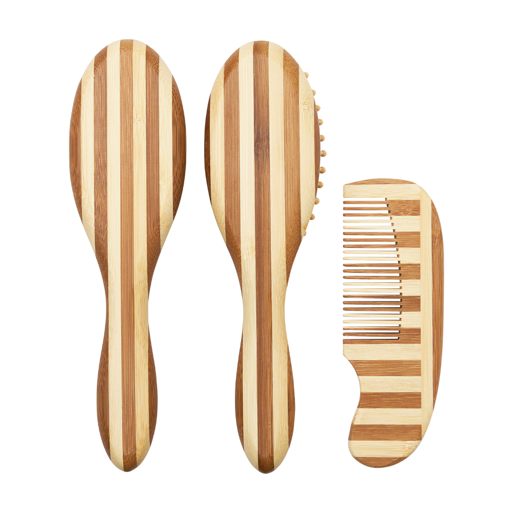 Meyco Βρεφικό Σετ Περιποίησης Μαλλιών Bamboo Stripe Natural/Walnut (3 τεμ.)