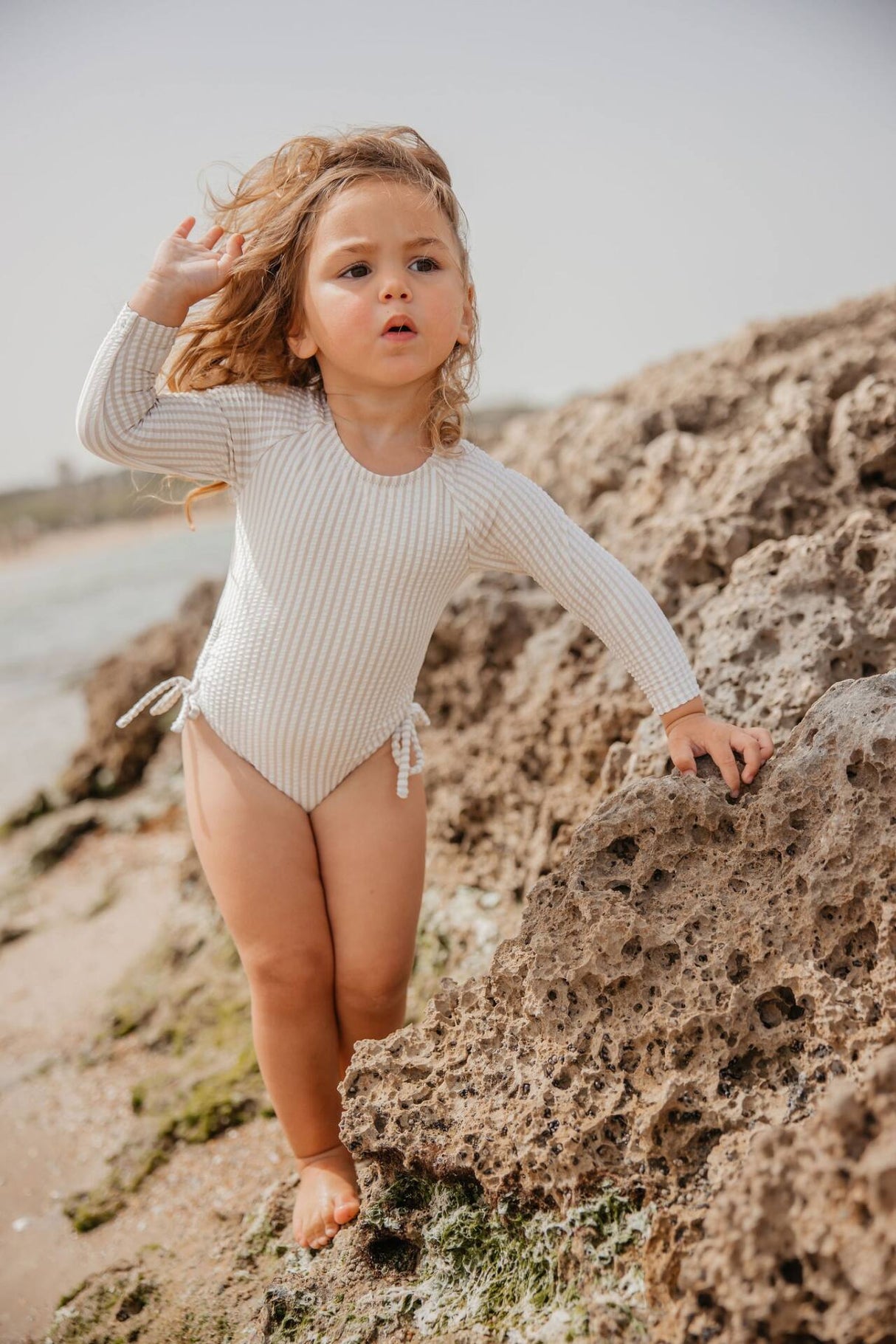 Minene - Ολόσωμο Μαγιώ με Μανίκια UV Pink&White (6-24 μηνών)