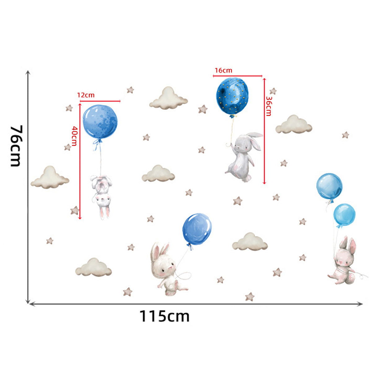 Sipo Wall sticker Bunny Balloons Blue