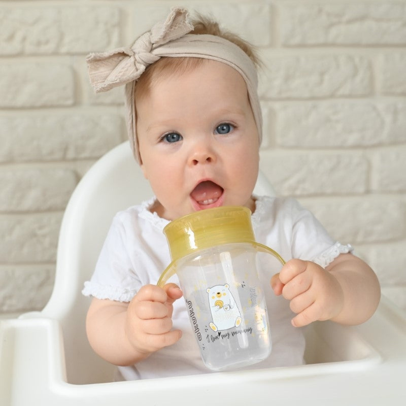 Εκπαιδευτικό Ποτηράκι 360° 240 ml με Χερούλια Yellow