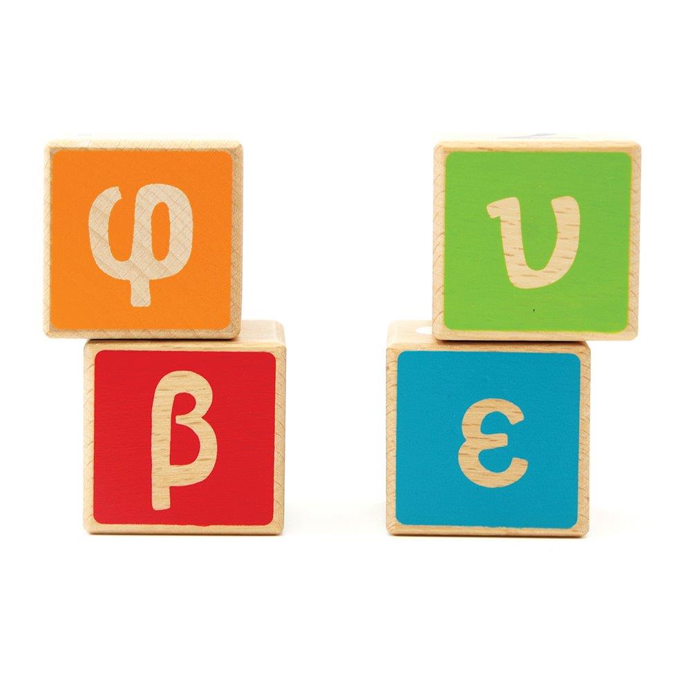 Ξύλινοι κύβοι οξιάς – λέξεις, αριθμοί και σχήματα