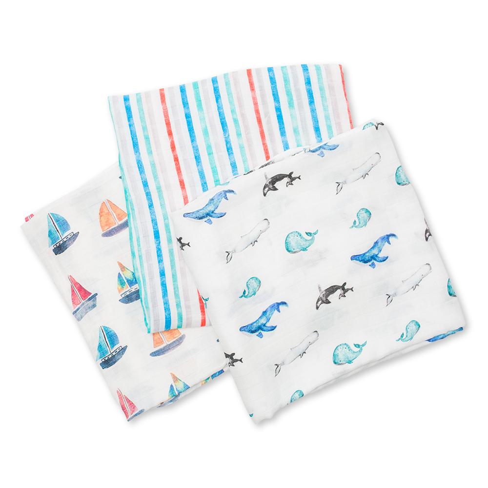 Lulujo 3 Μουσελίνες Bamboo – Out At Sea Swaddling Blankets