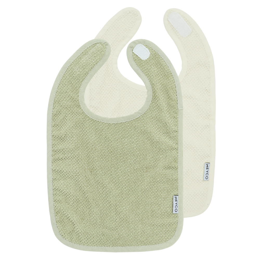 Meyco Σετ 2 Βαμβακερές Σαλιάρες Popcorn natural/soft olive με velcro