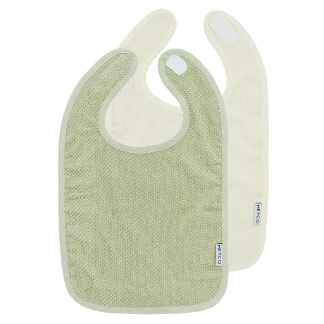 Meyco Σετ 2 Βαμβακερές Σαλιάρες Popcorn natural/soft olive με velcro