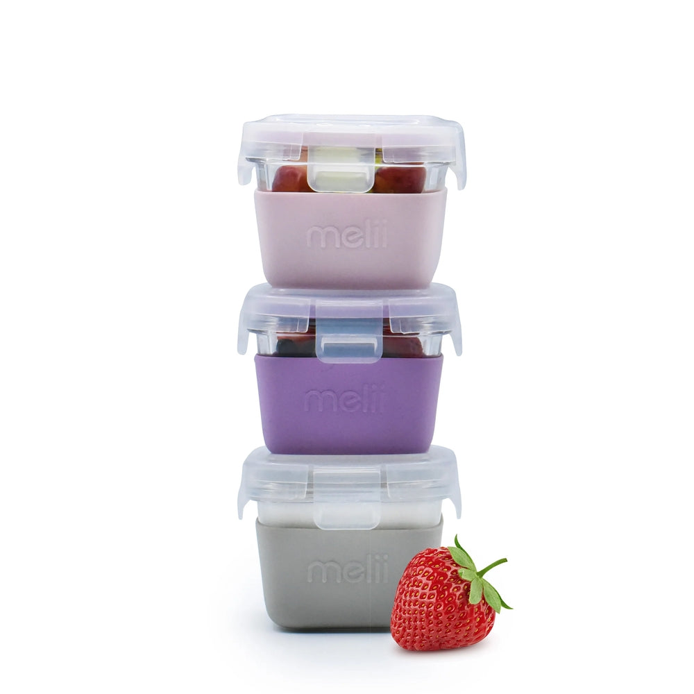 Melii - Glass Containers σε θήκες σιλικόνης (160ml set of 3) - pink,purple,grey