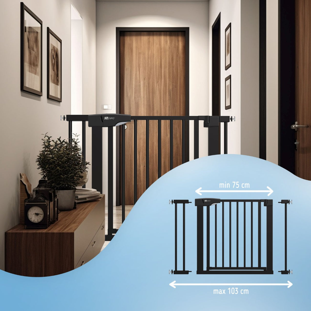 Sipo Πόρτα Ασφαλείας Μαύρη (συν 2 προεκτάσεις: 7εκ και 14εκ)