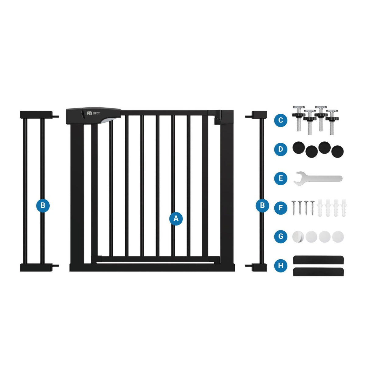 Sipo Πόρτα Ασφαλείας Μαύρη (συν 2 προεκτάσεις: 7εκ και 14εκ)