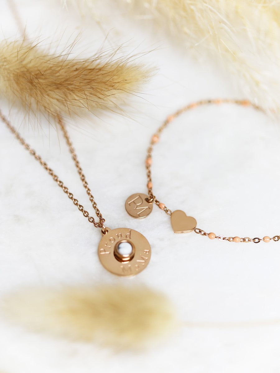 Proud MaMa Κολιέ Steel Gold Marble