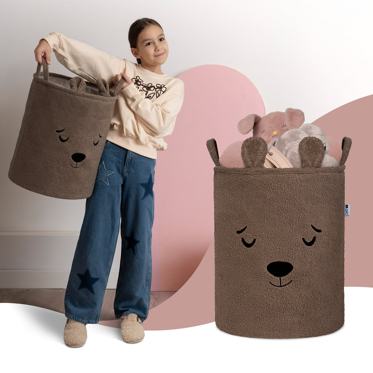 Sipo Πολυχρηστικό Καλάθι Premium Μπουκλέ Καφέ Αρκουδάκι 43L