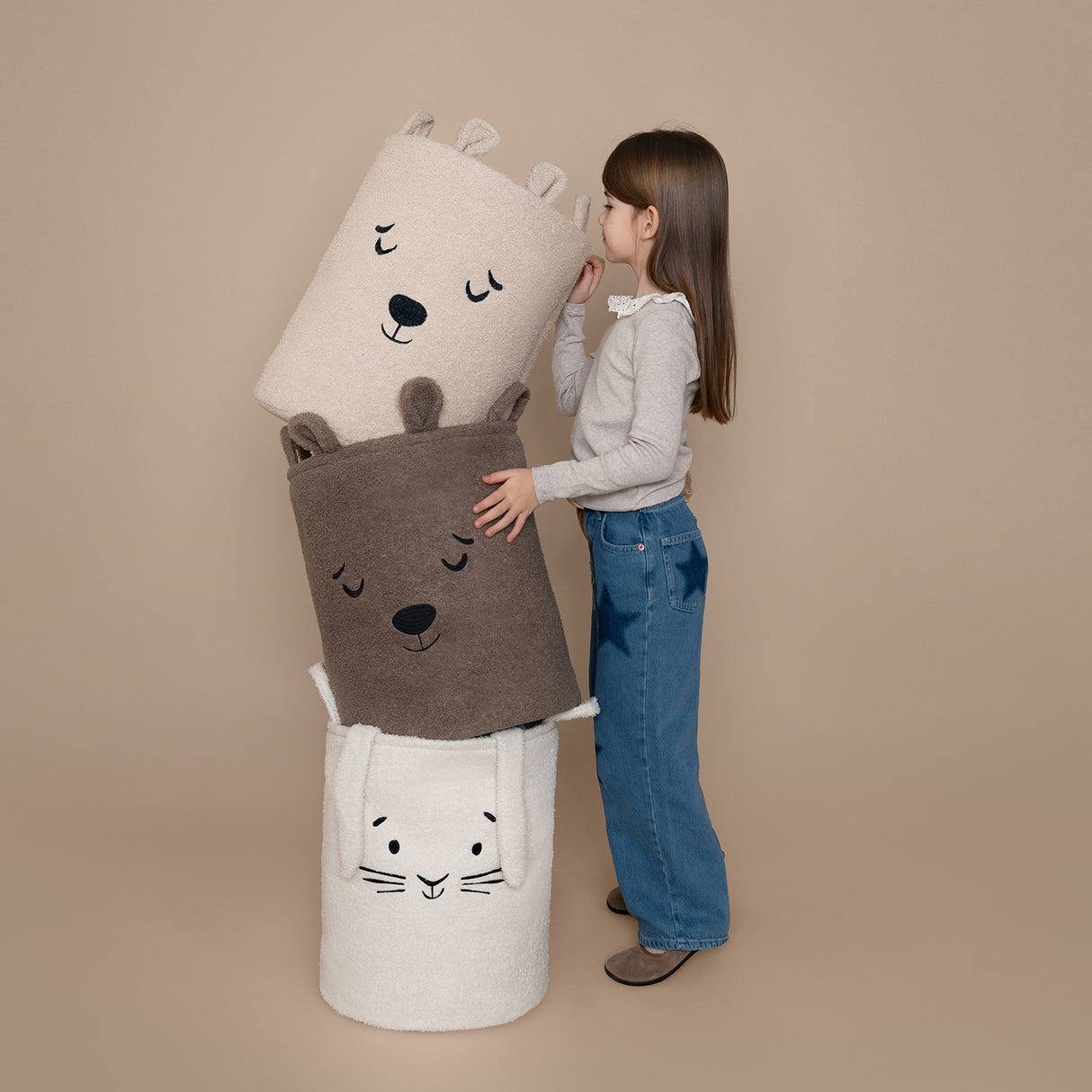 Sipo Πολυχρηστικό Καλάθι Premium Μπουκλέ Καφέ Αρκουδάκι 43L