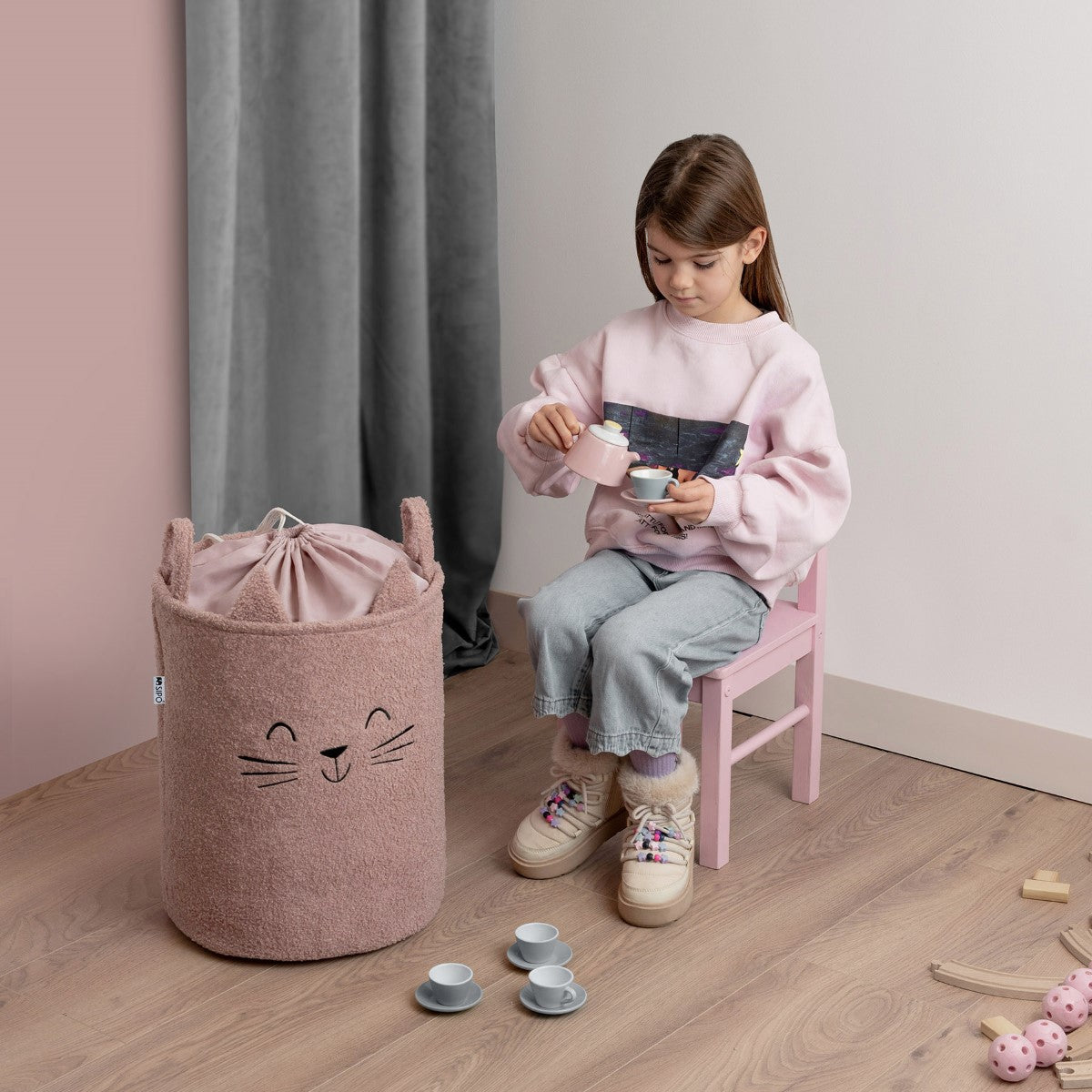 Sipo Πολυχρηστικό Καλάθι Premium Μπουκλέ Ροζ Γατούλα 43L