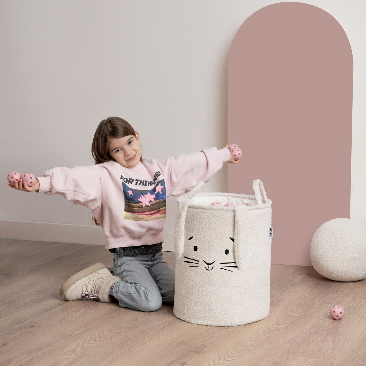 Sipo Πολυχρηστικό Καλάθι Premium Μπουκλέ Κρεμ Κουνελάκι 43L