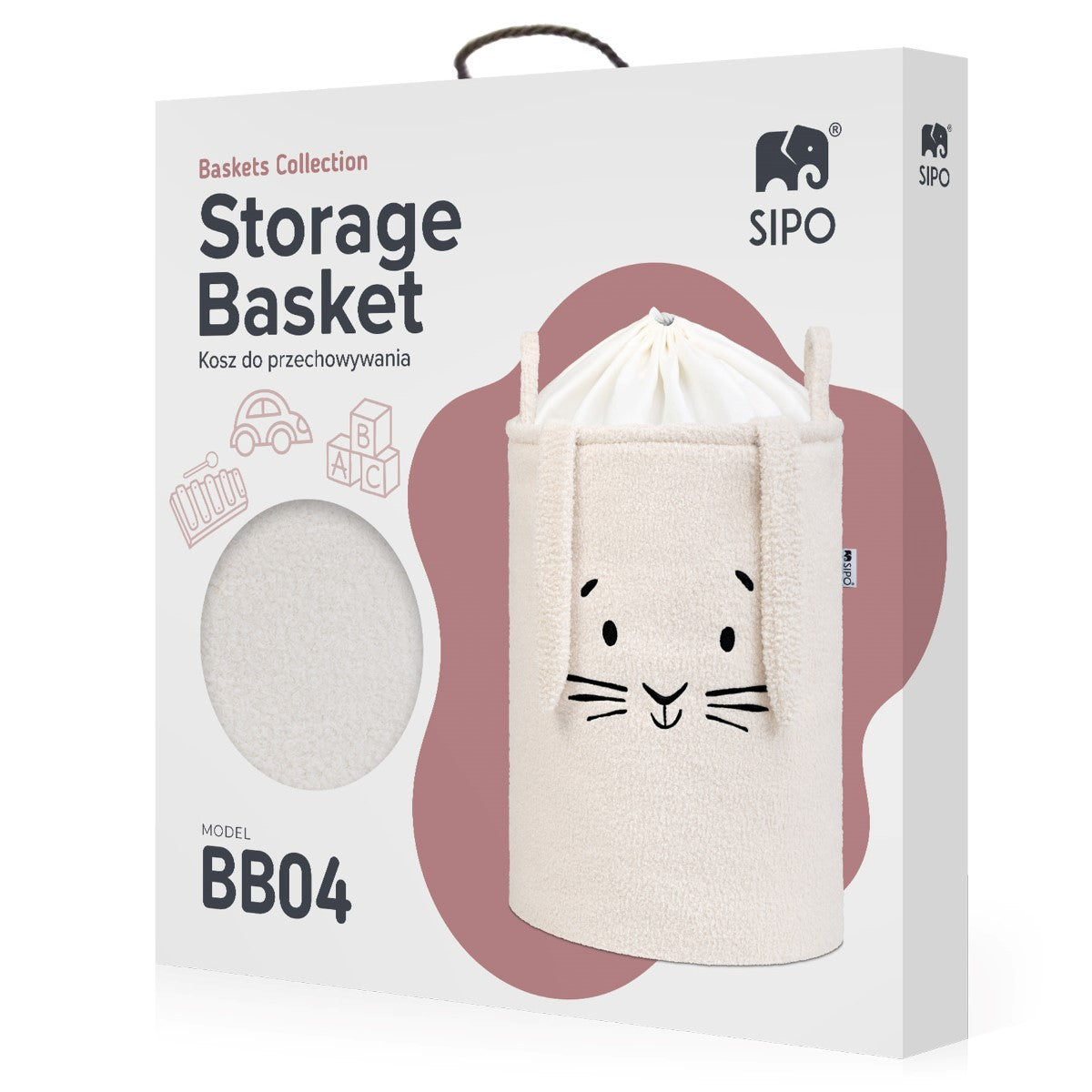 Sipo Πολυχρηστικό Καλάθι Premium Μπουκλέ Κρεμ Κουνελάκι 43L