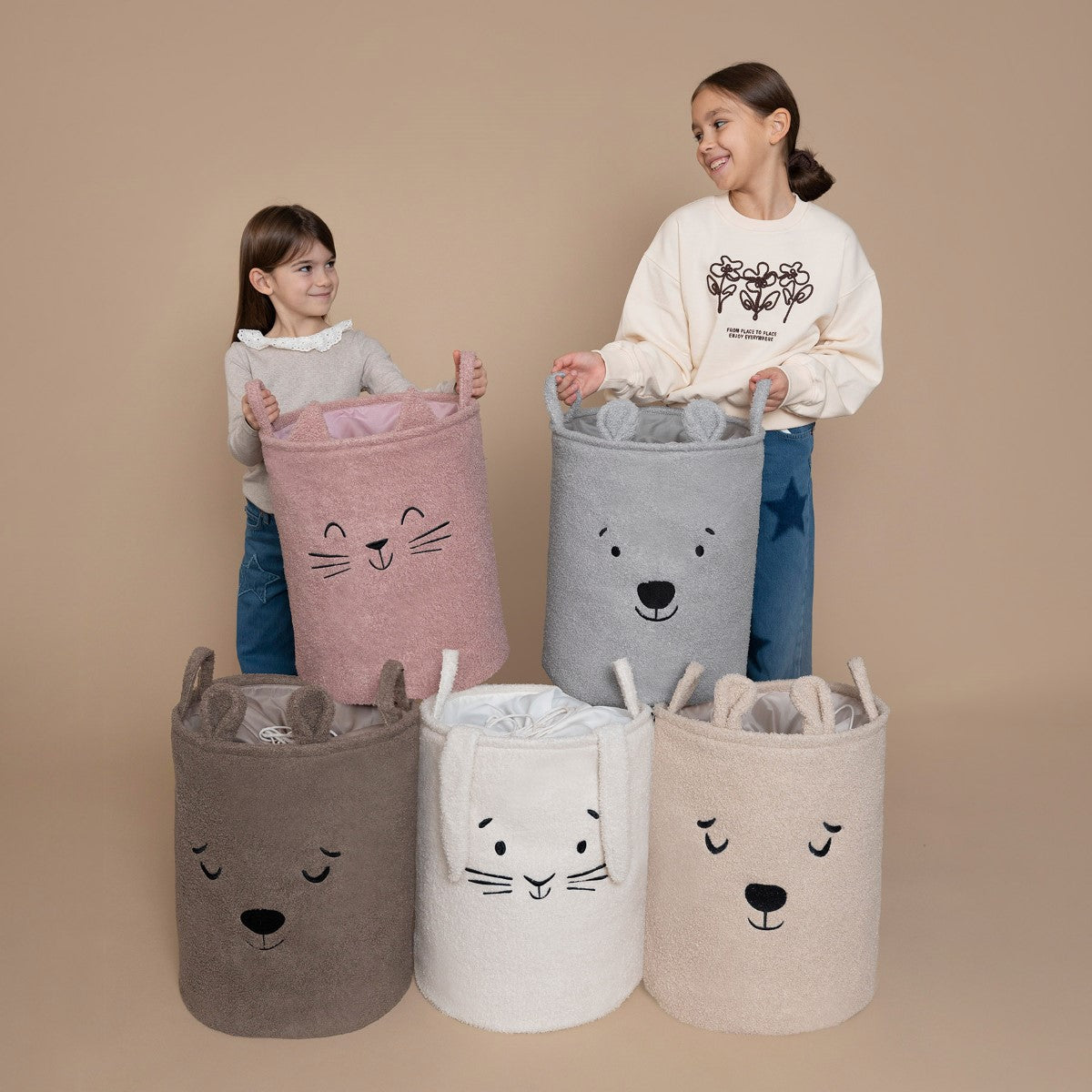 Sipo Πολυχρηστικό Καλάθι Premium Μπουκλέ Κρεμ Κουνελάκι 43L