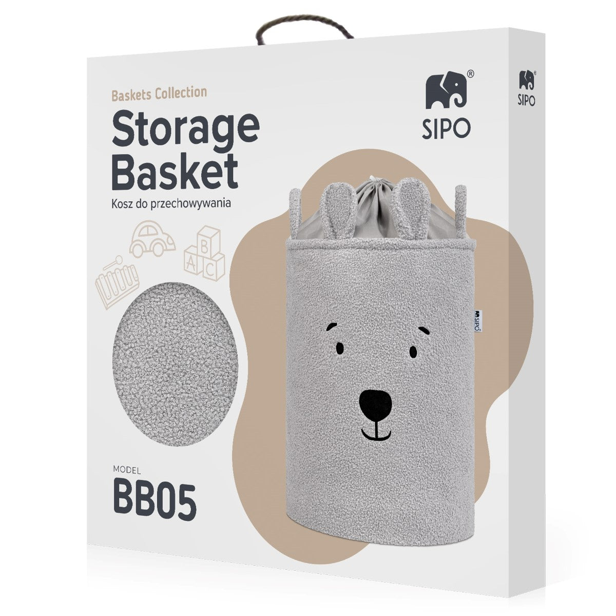 Sipo Πολυχρηστικό Καλάθι Premium Μπουκλέ Γκρι Αρκουδάκι 43L