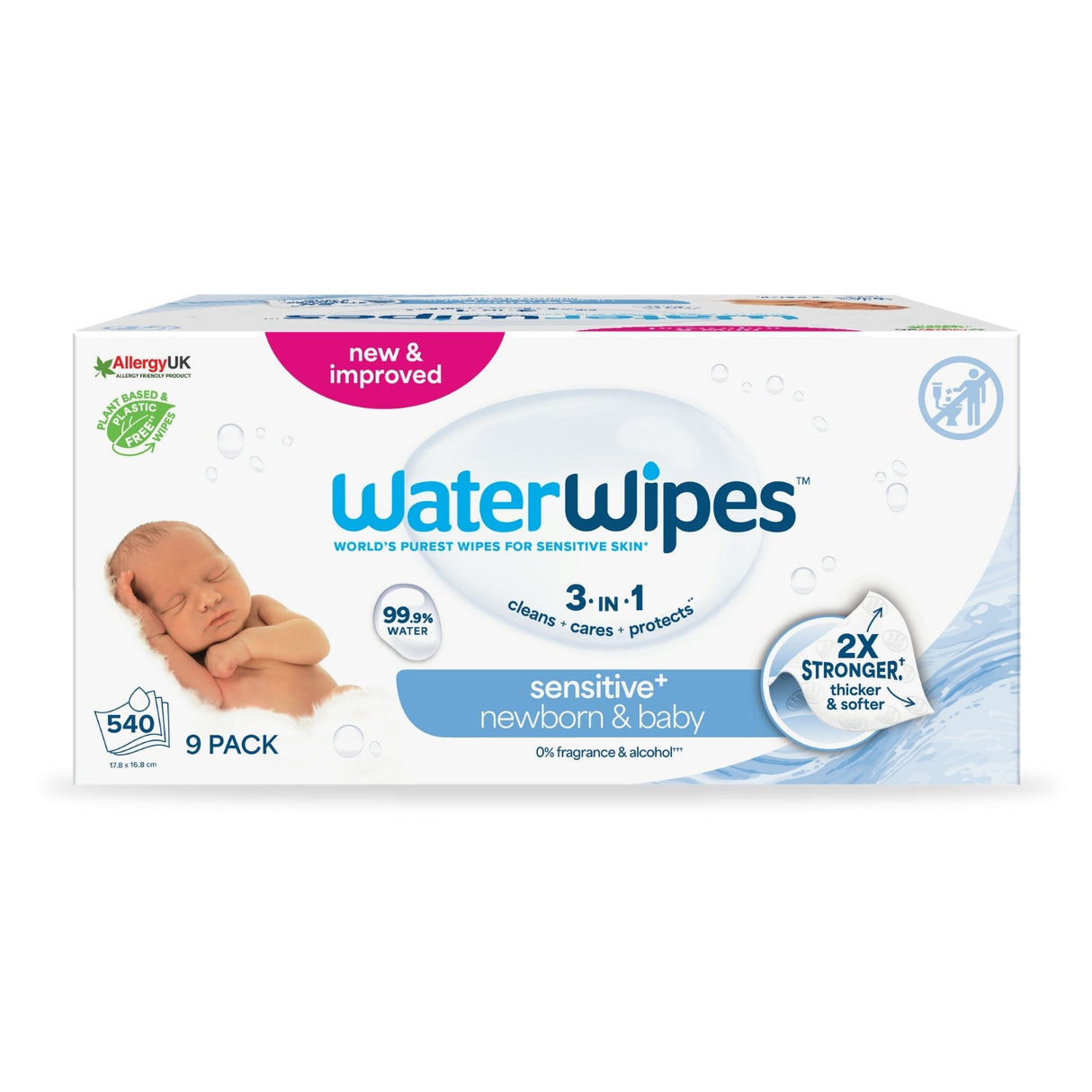 WaterWipes Άοσμα Μωρομάντηλα Sensitive+ 9πακέτα/60τμχ - 540 μαντηλάκια