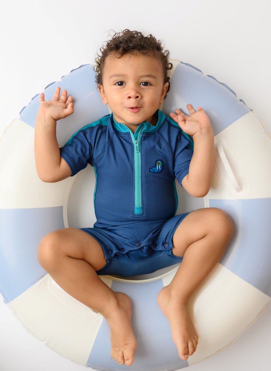 Zoocchini Κοντομάνικο Surf Suit με Στάμπα Walrus/Dark Blue