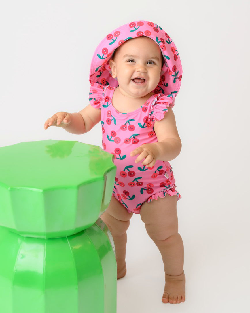 Σετ UV Μαγιώ Πάνα Bucket Καπέλο Μπλούζα Cherry