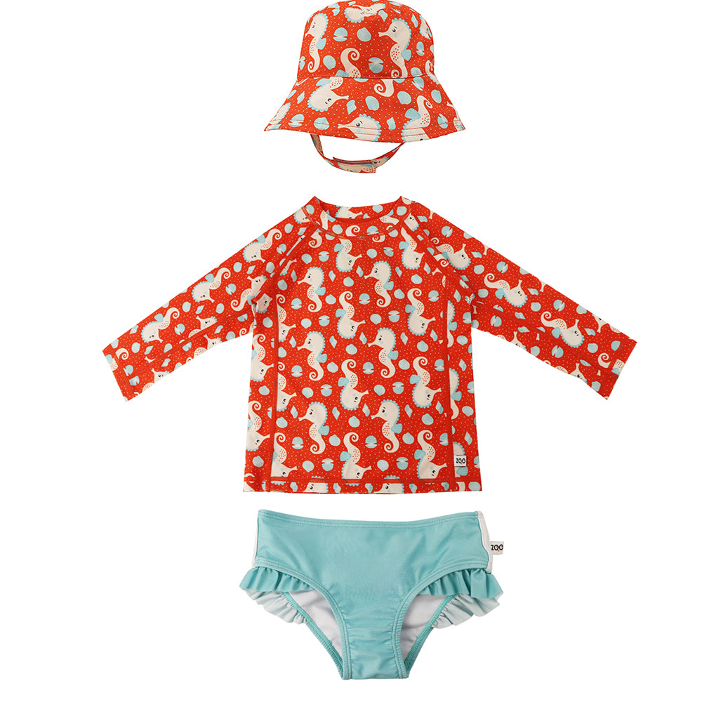 Σετ UV Μαγιώ Bucket Καπέλο Μπλούζα Seahorse