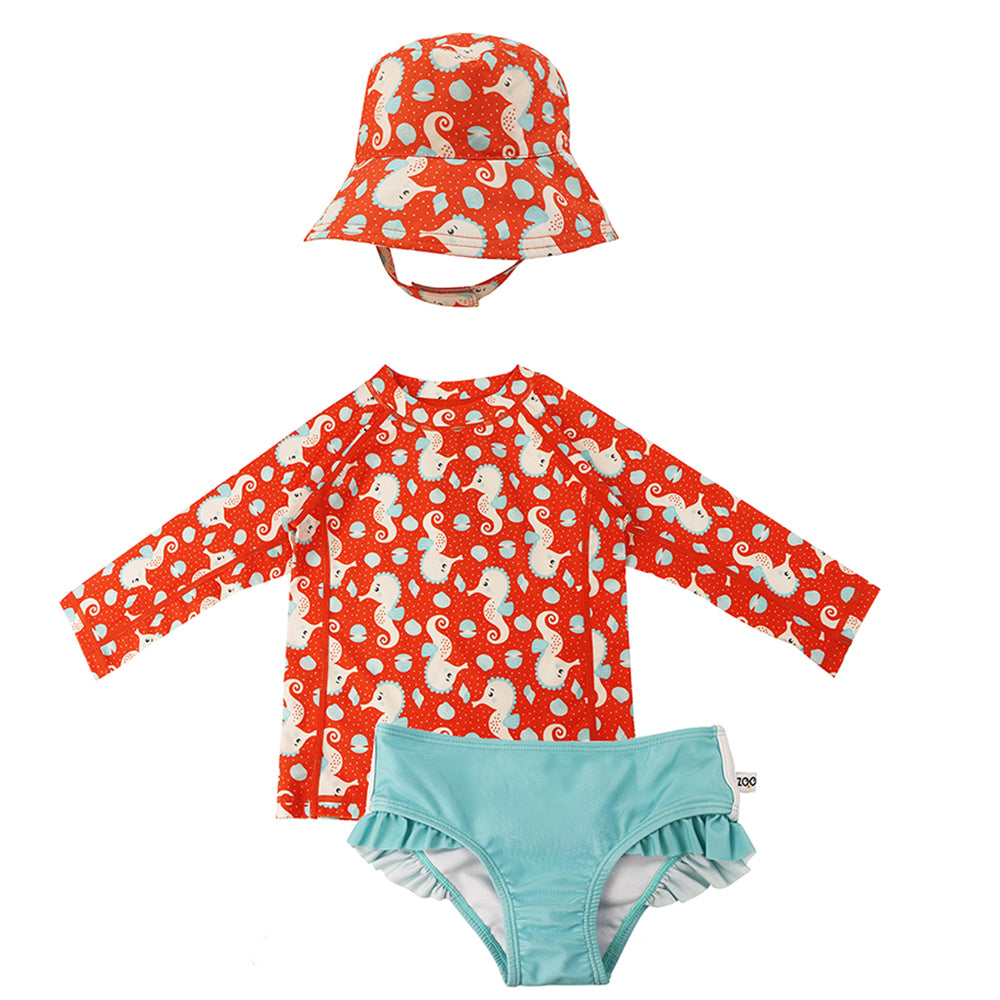 Σετ UV Μαγιώ Bucket Καπέλο Μπλούζα Seahorse