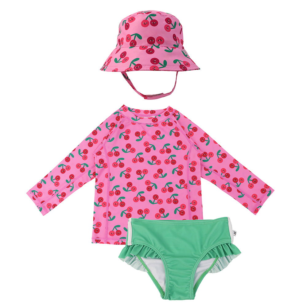 Σετ UV Μαγιώ Bucket Καπέλο Μπλούζα Cherry