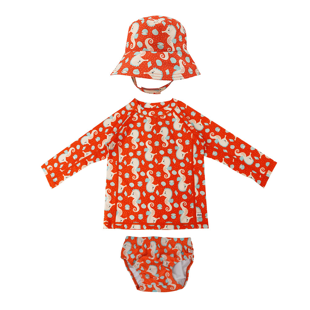 Σετ UV Μαγιώ Πάνα Bucket Καπέλο Μπλούζα Seahorse