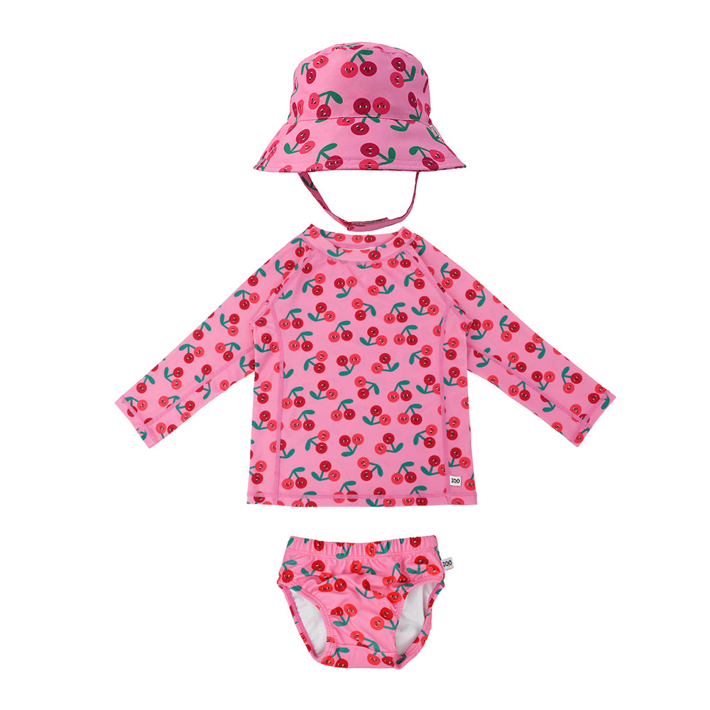 Σετ UV Μαγιώ Πάνα Bucket Καπέλο Μπλούζα Cherry