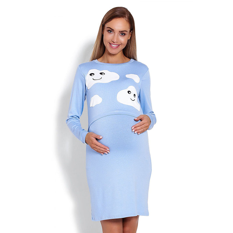 Μακρυμάνικο Νυχτικό θηλασμού Γαλάζιο με Συννεφάκια