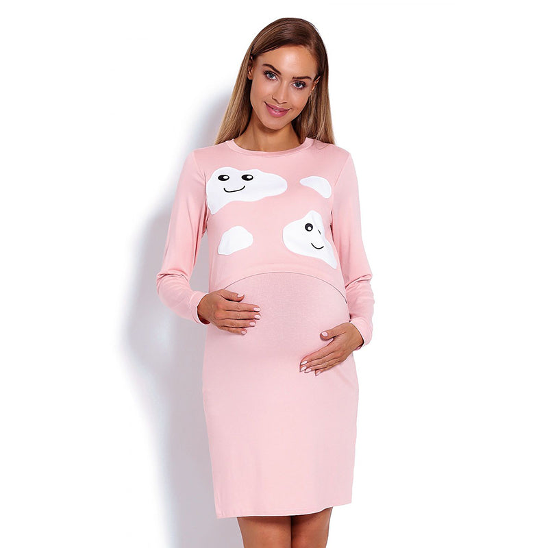 Μακρυμάνικο Νυχτικό θηλασμού Ροζ με Συννεφάκια