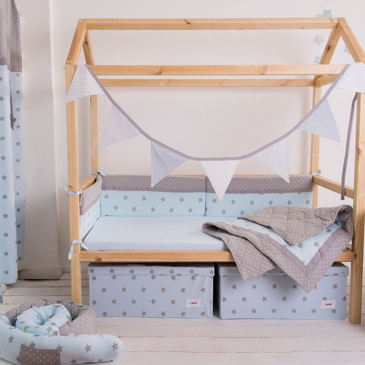 Minene Σετ Κουνιας Baby Blue Stars