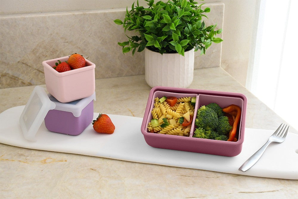 Melii – Bento Σιλικόνης 2 Θέσεων 700ml Blush/Berry