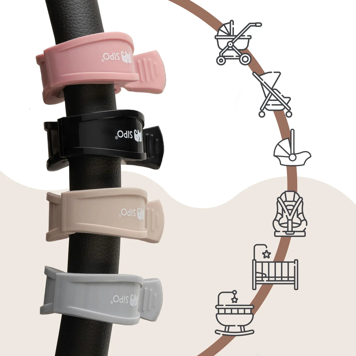 Sipo Πολυλειτουργικά Κλιπ Καροτσιού 2 τεμ. - Black