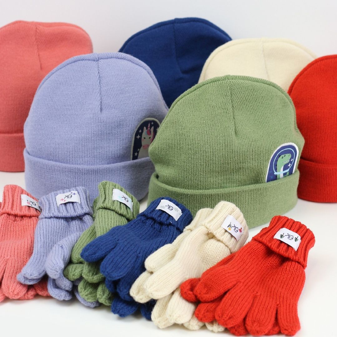 FlapjackKids σετ πλεκτό σκουφάκι και γαντάκια - Dino - Large (4-6 ετών)