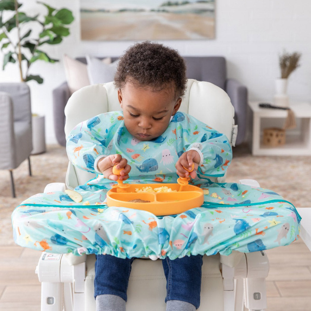 Bumkins Tray Mat Sleeved Bib Dinos