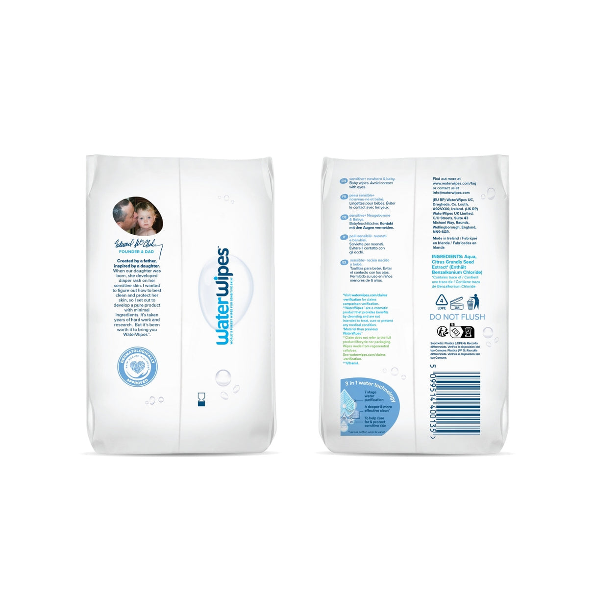 WaterWipes Άοσμα Μωρομάντηλα Sensitive+ 4πακέτα/60τμχ - 240 μαντηλάκια