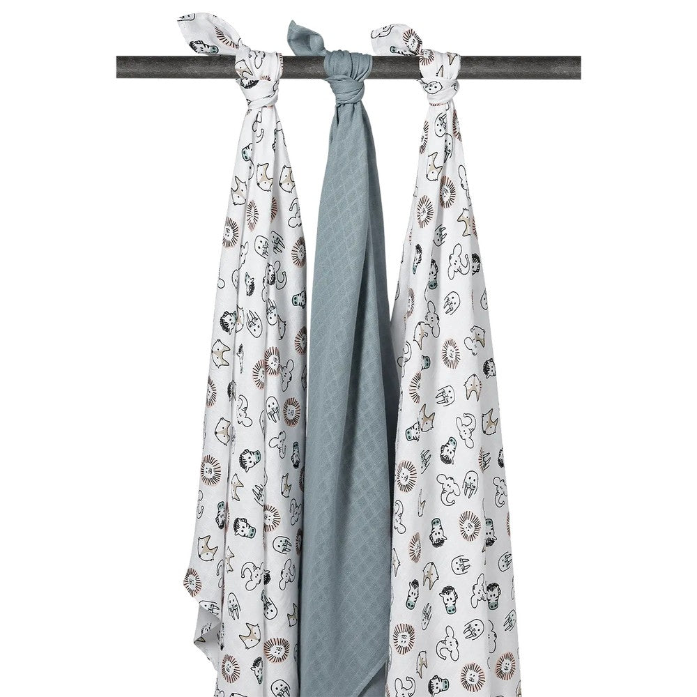 Meyco Σετ 3 Απορροφητικές Λαβέτες/Μουσελίνες Animal Multicolour - 30x30cm