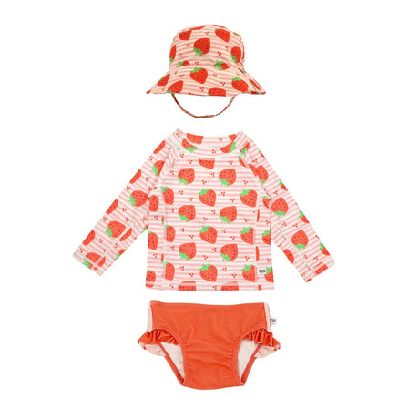 Σετ UV Μαγιώ Bucket Καπέλο Μπλούζα Strawberry